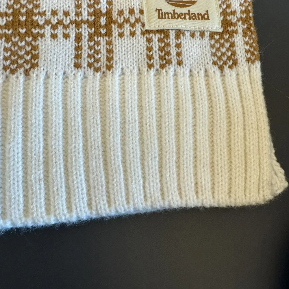 Timberland‎ Scarf Unisex OS Wheat Brown Plaid Knit Logo NEW